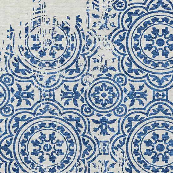 Navy Blue And Ivory Medallion Washable Indoor Outdoor Area Rug Photo 5