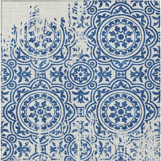 Navy Blue And Ivory Medallion Washable Indoor Outdoor Area Rug Photo 5