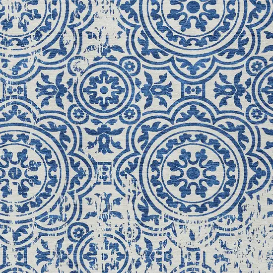Navy Blue And Ivory Medallion Washable Indoor Outdoor Area Rug Photo 4