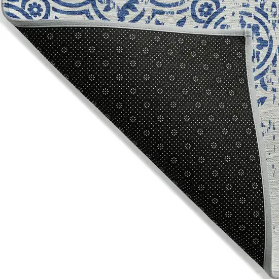 Navy Blue And Ivory Medallion Washable Indoor Outdoor Area Rug Photo 2