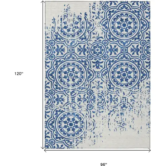 Navy Blue And Ivory Medallion Washable Indoor Outdoor Area Rug Photo 3