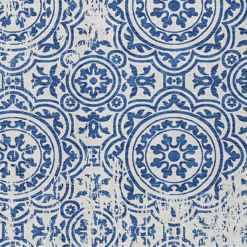 Navy Blue And Ivory Medallion Washable Indoor Outdoor Area Rug Photo 4