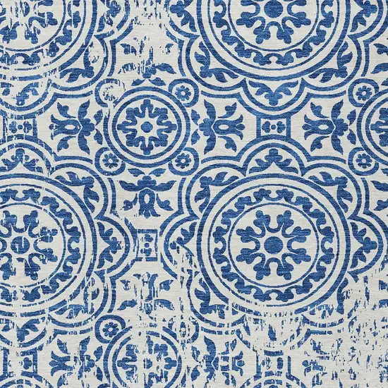 Navy Blue And Ivory Medallion Washable Indoor Outdoor Area Rug Photo 4