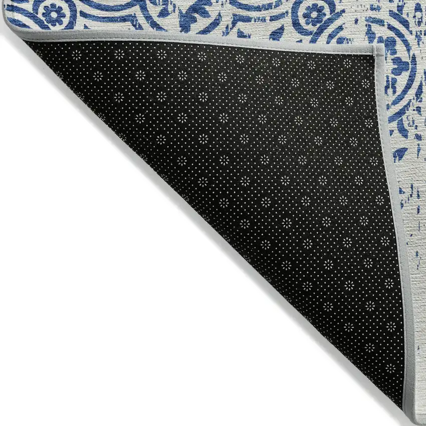 Navy Blue And Ivory Medallion Washable Indoor Outdoor Area Rug Photo 2