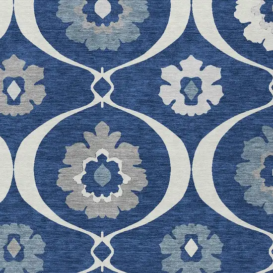 Navy Blue And Ivory Medallion Washable Indoor Outdoor Area Rug Photo 6