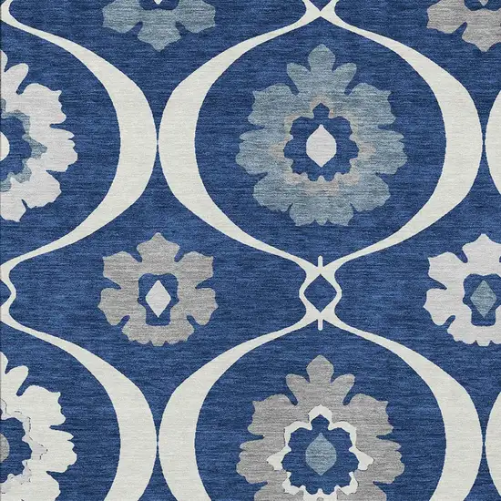 Navy Blue And Ivory Medallion Washable Indoor Outdoor Area Rug Photo 6