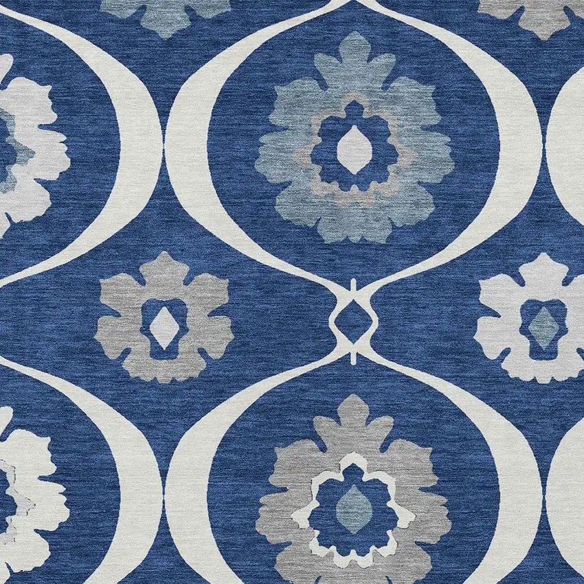 Navy Blue And Ivory Medallion Washable Indoor Outdoor Area Rug Photo 6