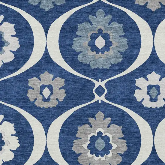 Navy Blue And Ivory Medallion Washable Indoor Outdoor Area Rug Photo 6