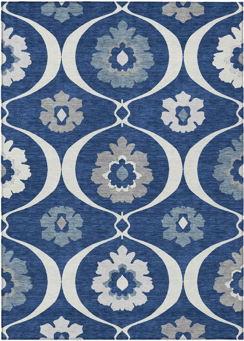 Navy Blue And Ivory Medallion Washable Indoor Outdoor Area Rug Photo 2
