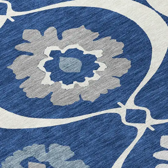 Navy Blue And Ivory Medallion Washable Indoor Outdoor Area Rug Photo 7
