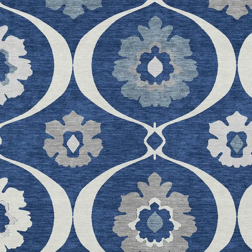 Navy Blue And Ivory Medallion Washable Indoor Outdoor Area Rug Photo 6