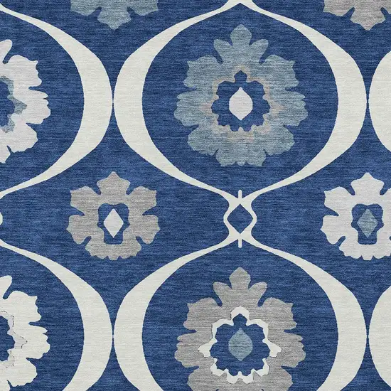 Navy Blue And Ivory Medallion Washable Indoor Outdoor Area Rug Photo 6