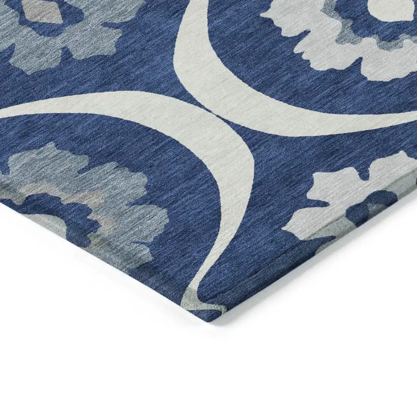 Navy Blue And Ivory Medallion Washable Indoor Outdoor Area Rug Photo 5