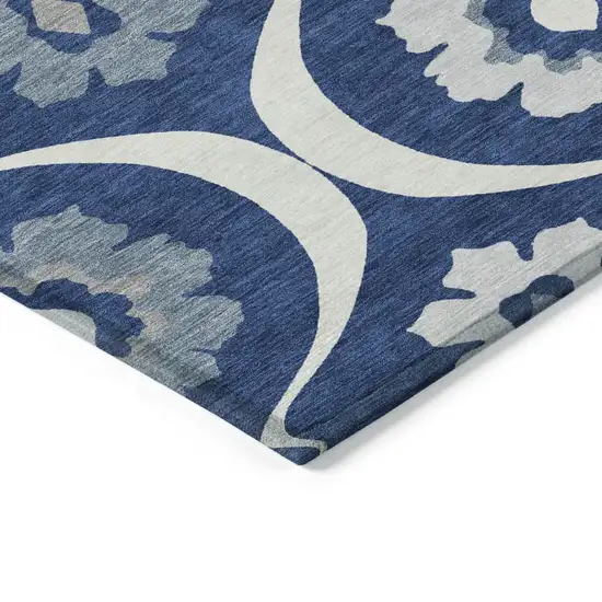 Navy Blue And Ivory Medallion Washable Indoor Outdoor Area Rug Photo 5