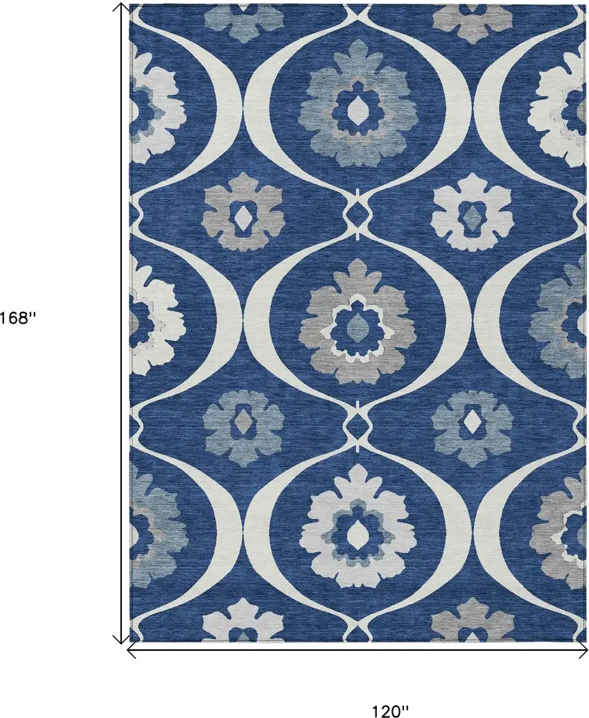 Navy Blue And Ivory Medallion Washable Indoor Outdoor Area Rug Photo 3