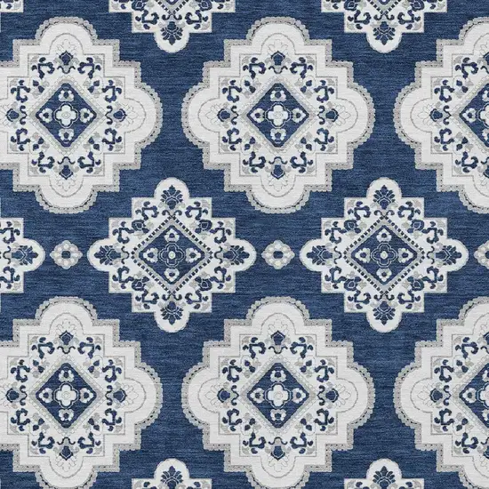 Navy Blue And Ivory Medallion Washable Indoor Outdoor Area Rug Photo 5