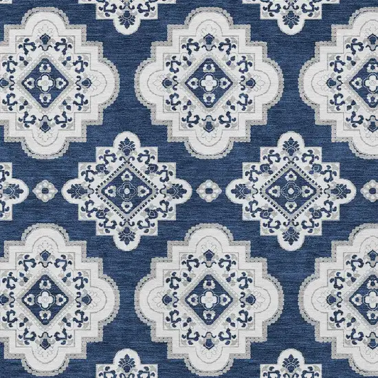 Navy Blue And Ivory Medallion Washable Indoor Outdoor Area Rug Photo 5
