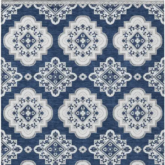 Navy Blue And Ivory Medallion Washable Indoor Outdoor Area Rug Photo 5