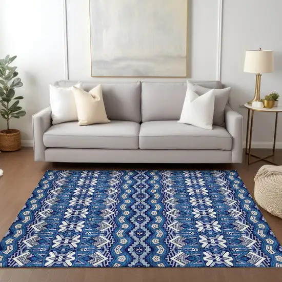 Navy Blue And Ivory Moroccan Washable Indoor Outdoor Area Rug Photo 9