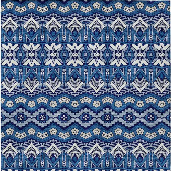 Navy Blue And Ivory Moroccan Washable Indoor Outdoor Area Rug Photo 7