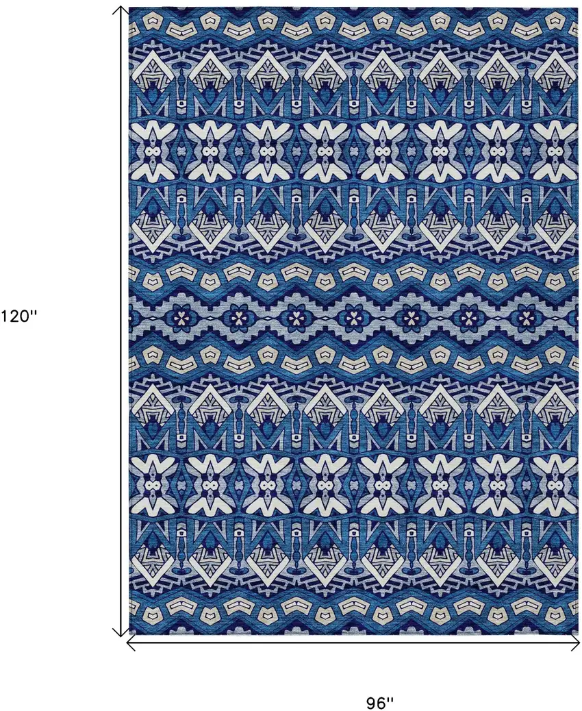 Navy Blue And Ivory Moroccan Washable Indoor Outdoor Area Rug Photo 3