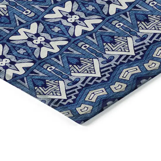 Navy Blue And Ivory Moroccan Washable Indoor Outdoor Area Rug Photo 5