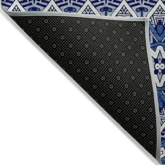 Navy Blue And Ivory Moroccan Washable Indoor Outdoor Area Rug Photo 4