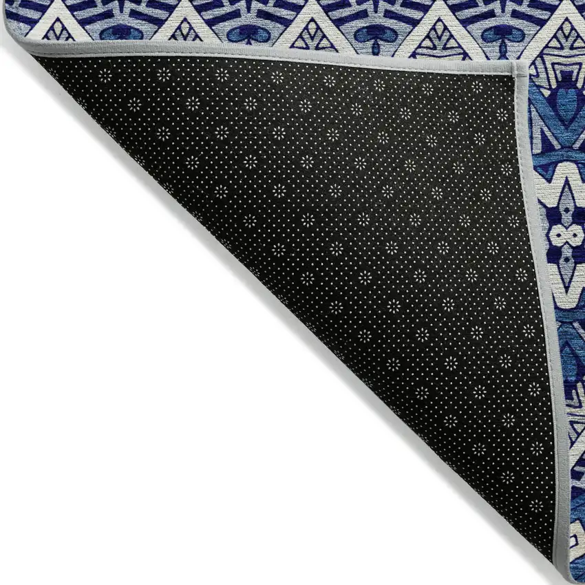 Navy Blue And Ivory Moroccan Washable Indoor Outdoor Area Rug Photo 4