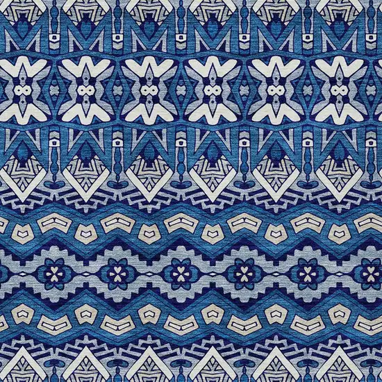 Navy Blue And Ivory Moroccan Washable Indoor Outdoor Area Rug Photo 6