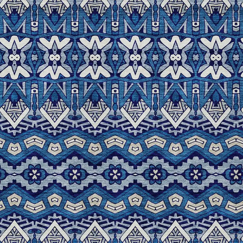 Navy Blue And Ivory Moroccan Washable Indoor Outdoor Area Rug Photo 6