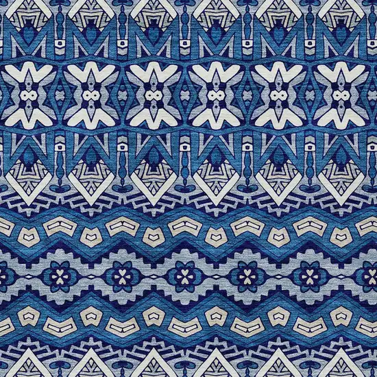 Navy Blue And Ivory Moroccan Washable Indoor Outdoor Area Rug Photo 6