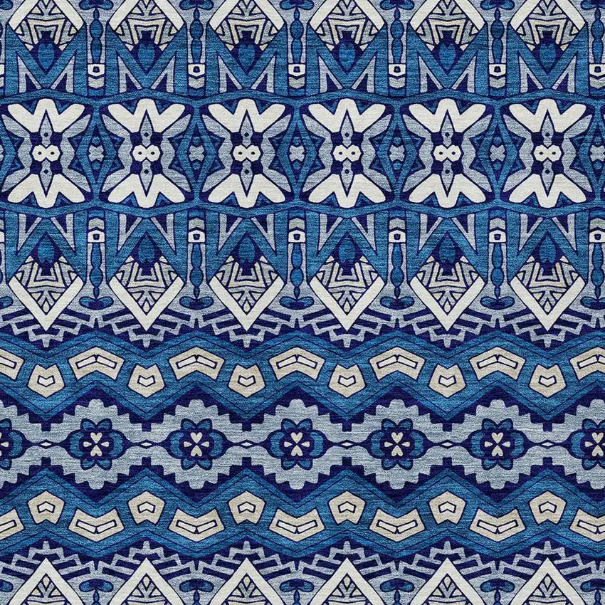 Navy Blue And Ivory Moroccan Washable Indoor Outdoor Area Rug Photo 6