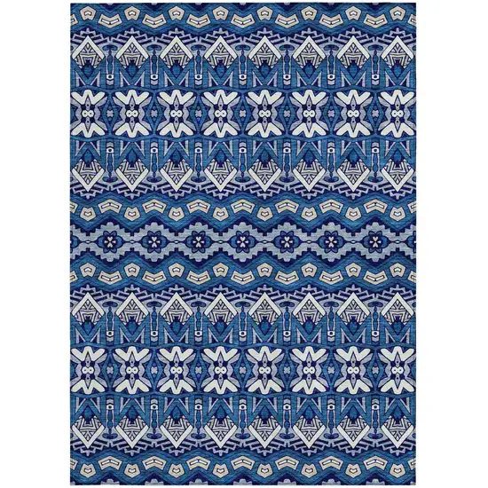 Navy Blue And Ivory Moroccan Washable Indoor Outdoor Area Rug Photo 7