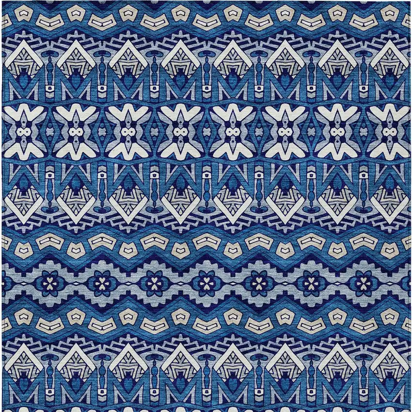 Navy Blue And Ivory Moroccan Washable Indoor Outdoor Area Rug Photo 6