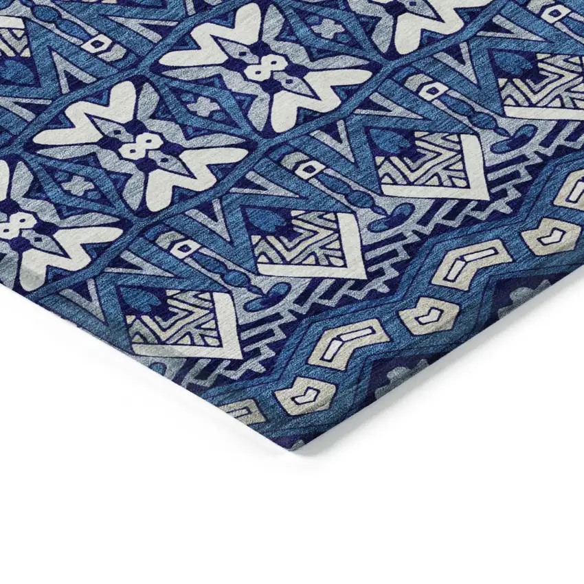Navy Blue And Ivory Moroccan Washable Indoor Outdoor Area Rug Photo 5