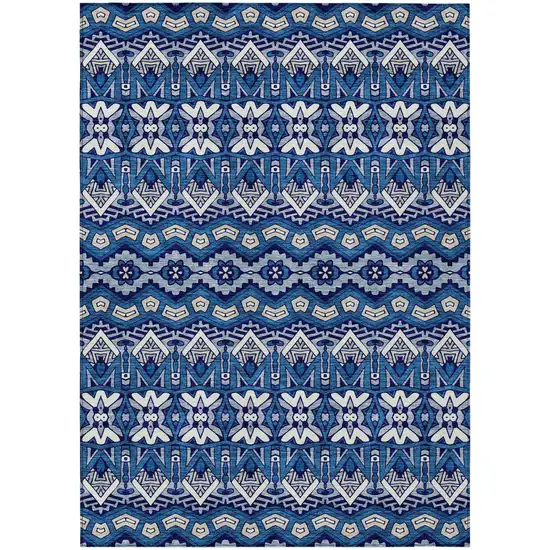 Navy Blue And Ivory Moroccan Washable Indoor Outdoor Area Rug Photo 2