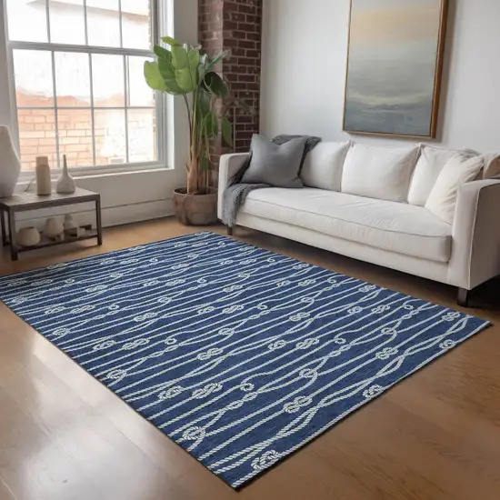 Navy Blue And Ivory Nautical Washable Area Rug With UV Protection Photo 5