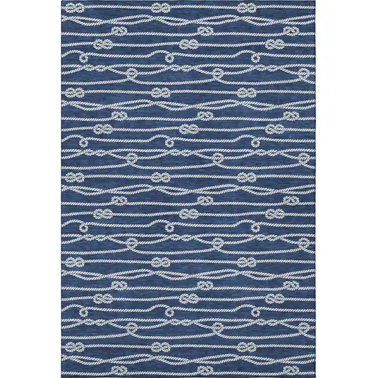 Navy Blue And Ivory Nautical Washable Area Rug With UV Protection Photo 4