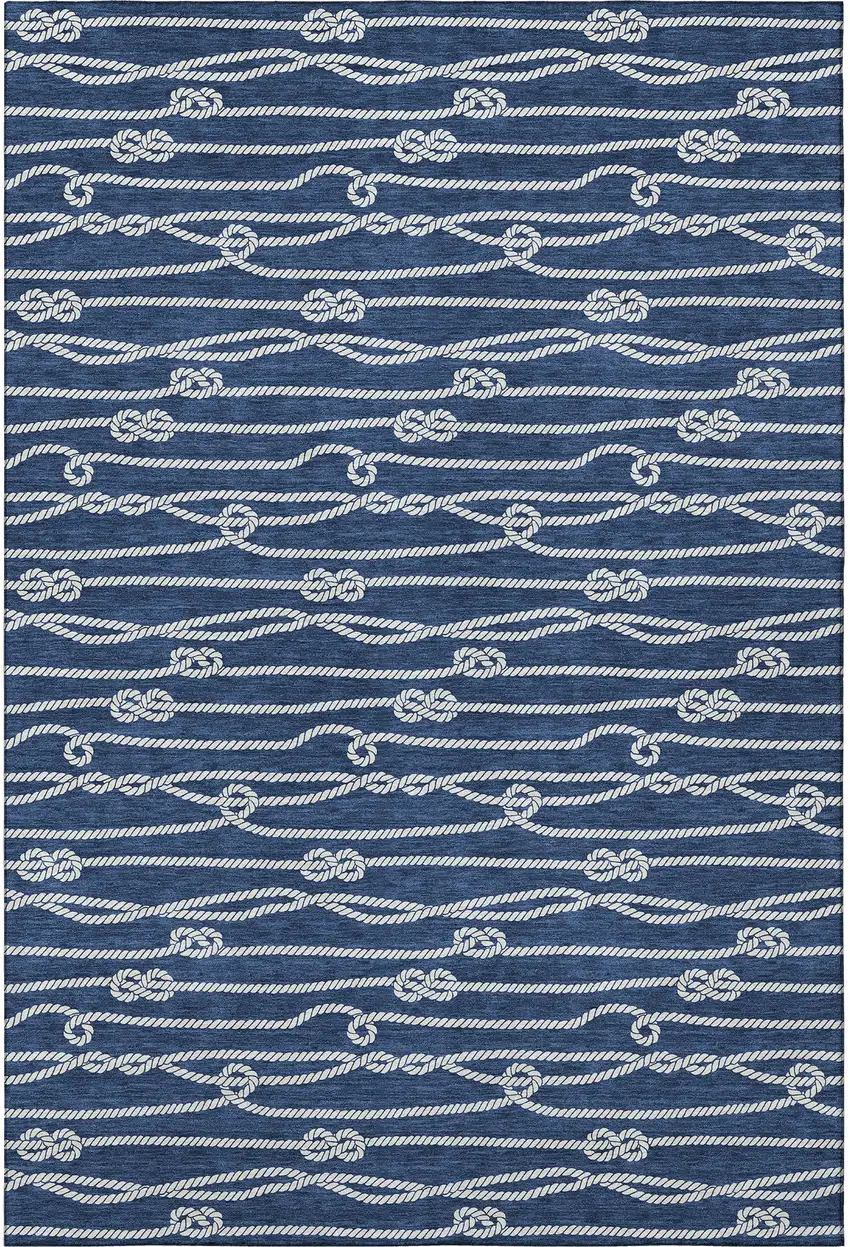 Navy Blue And Ivory Nautical Washable Area Rug With UV Protection Photo 4