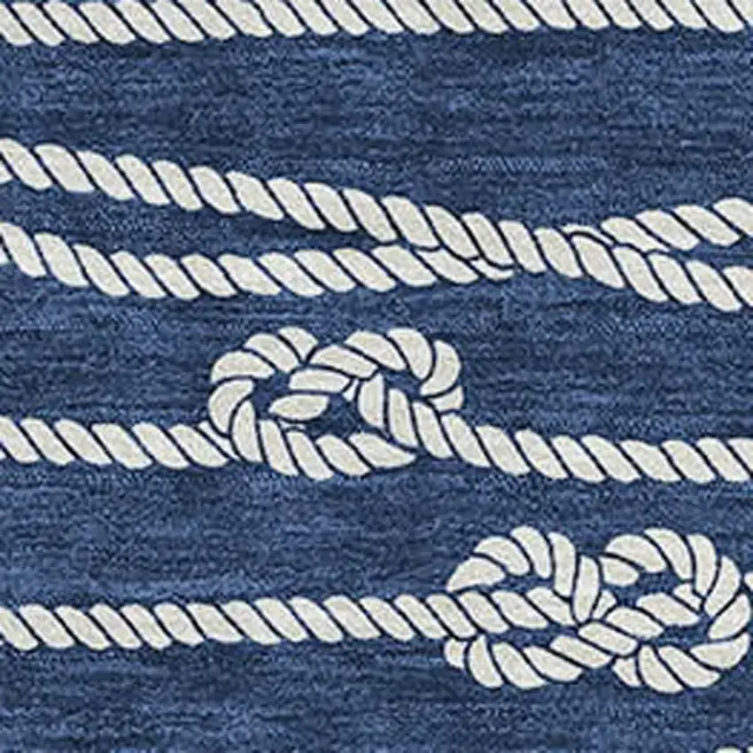Navy Blue And Ivory Nautical Washable Area Rug With UV Protection Photo 4