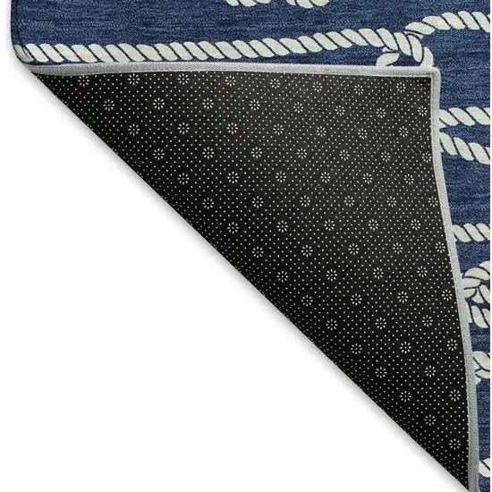 Navy Blue And Ivory Nautical Washable Area Rug With UV Protection Photo 8