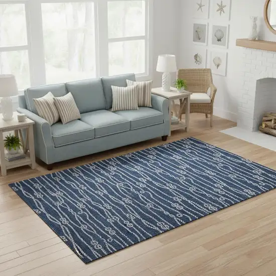 Navy Blue And Ivory Nautical Washable Area Rug With UV Protection Photo 1