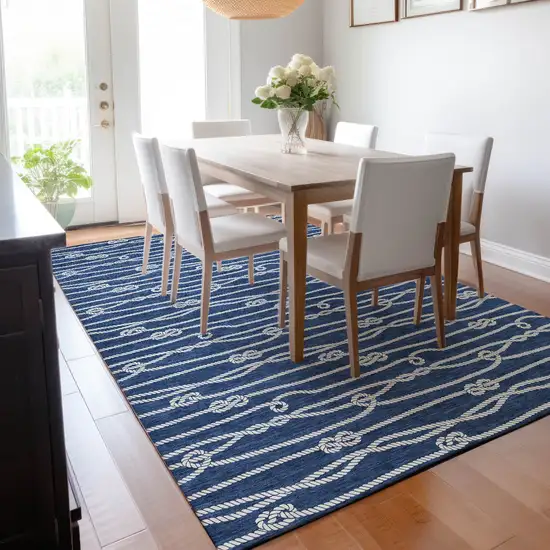 Navy Blue And Ivory Nautical Washable Area Rug With UV Protection Photo 7