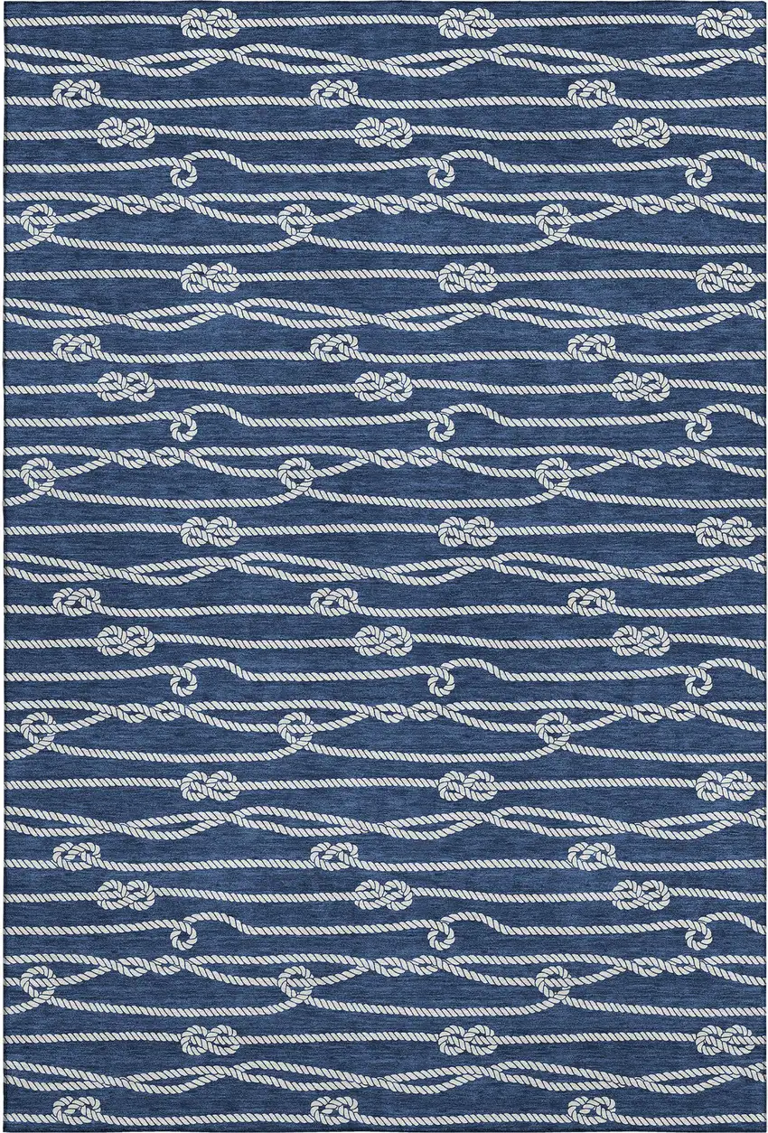 Navy Blue And Ivory Nautical Washable Area Rug With UV Protection Photo 2