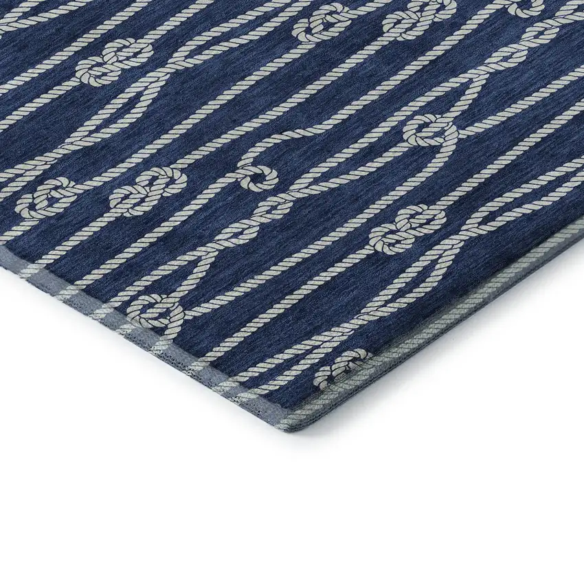 Navy Blue And Ivory Nautical Washable Area Rug With UV Protection Photo 9