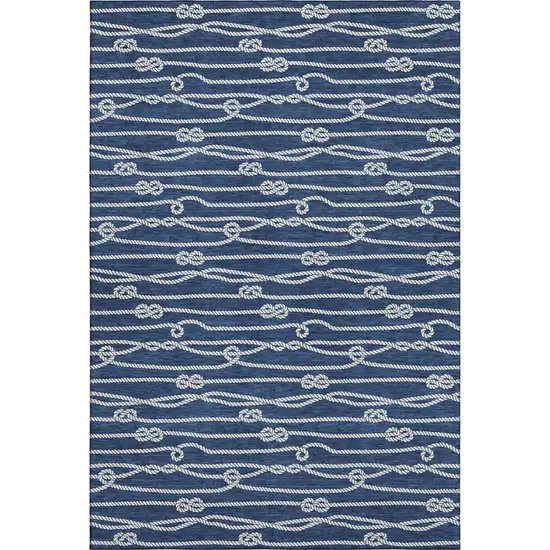 Navy Blue And Ivory Nautical Washable Area Rug With UV Protection Photo 2