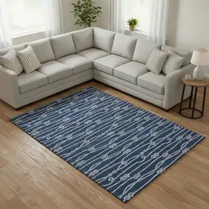 Photo of Navy Blue And Ivory Nautical Washable Area Rug With UV Protection