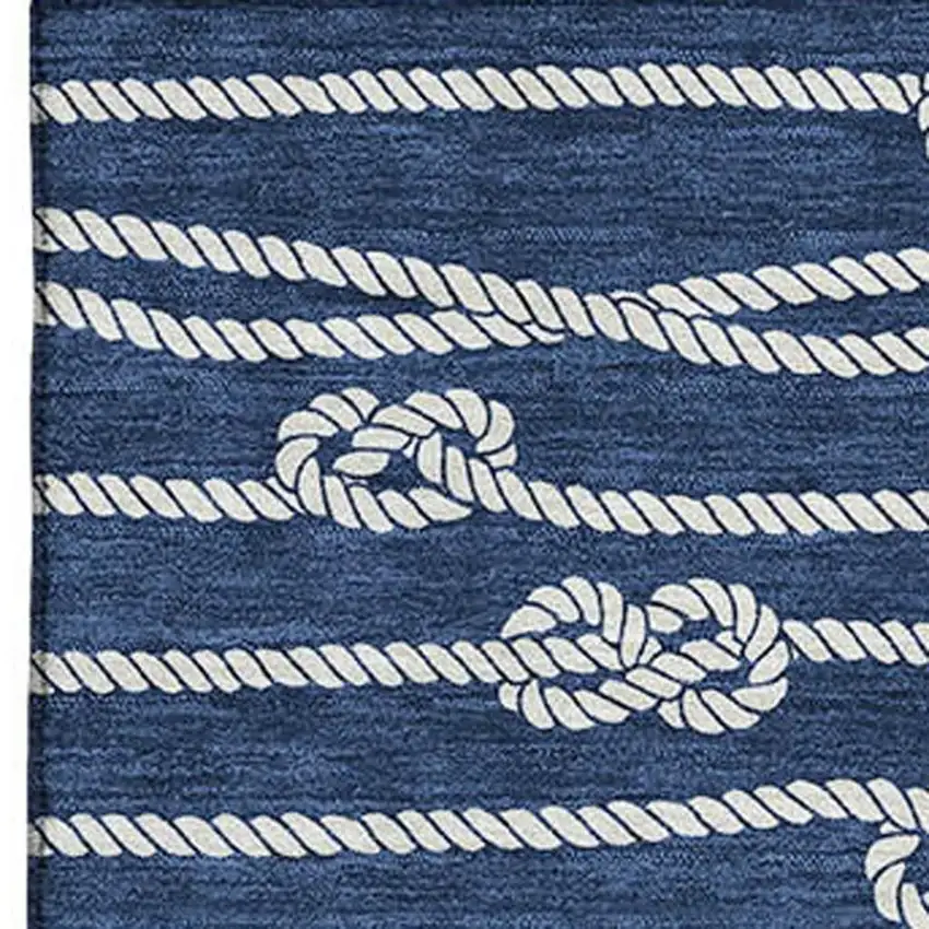Navy Blue And Ivory Nautical Washable Area Rug With UV Protection Photo 4