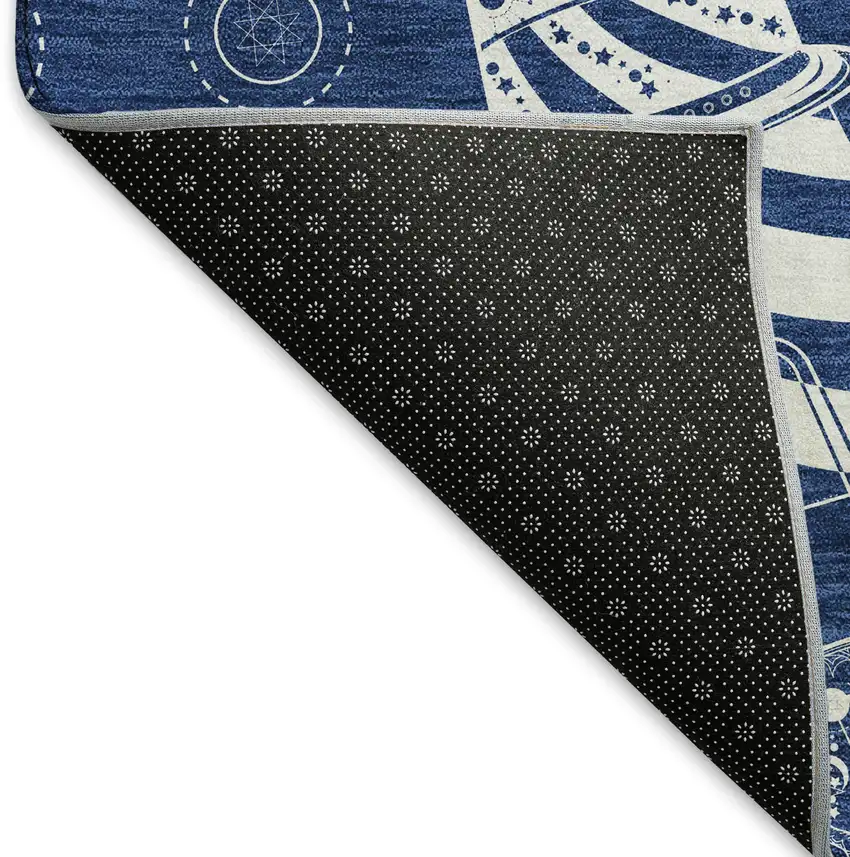 Navy Blue And Ivory Nautical Washable Area Rug With UV Protection Photo 8