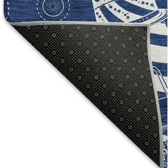 Navy Blue And Ivory Nautical Washable Area Rug With UV Protection Photo 8